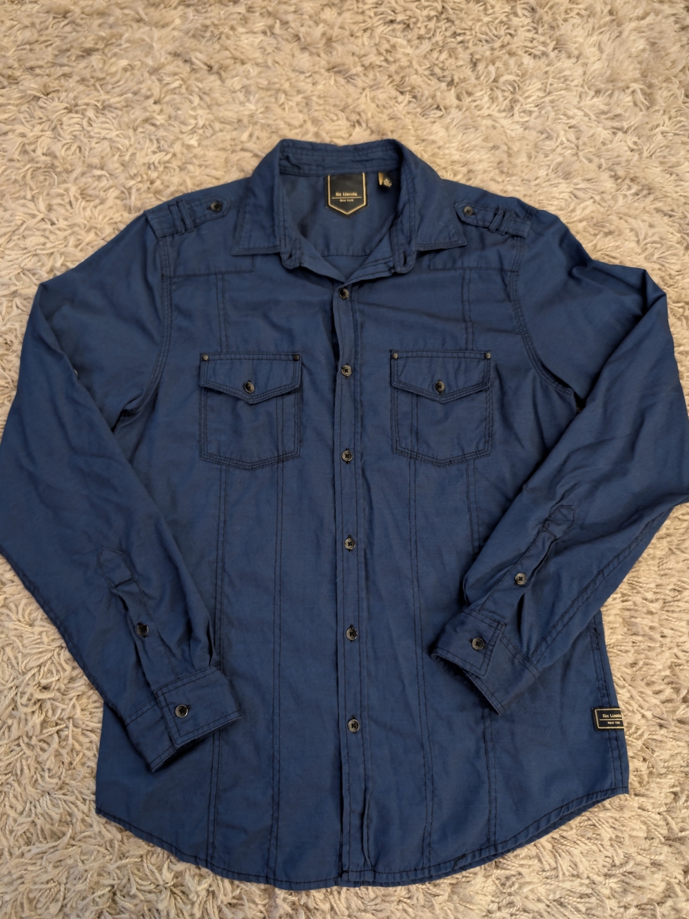 Six Lincoln Men's Navy Button-Down Utility Shirt